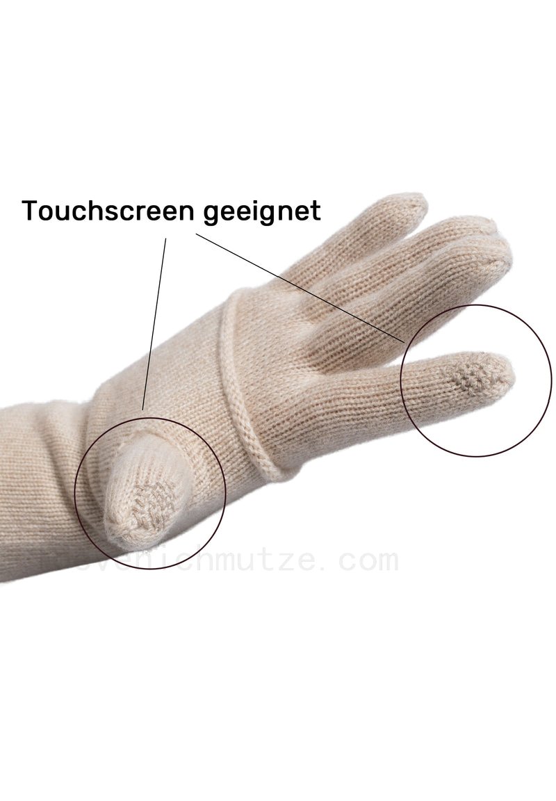 Online Gro&#223;handel Kaschmir-Beanie, Handschuh + Schal mit Fischgr&#228;t-Muster - Beige meliert outlet